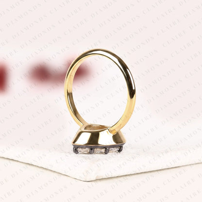 Pear Shape Lab Grown Diamond Solitaire Ring | Black Bezel Two-Tone Gold Contemporary Setting