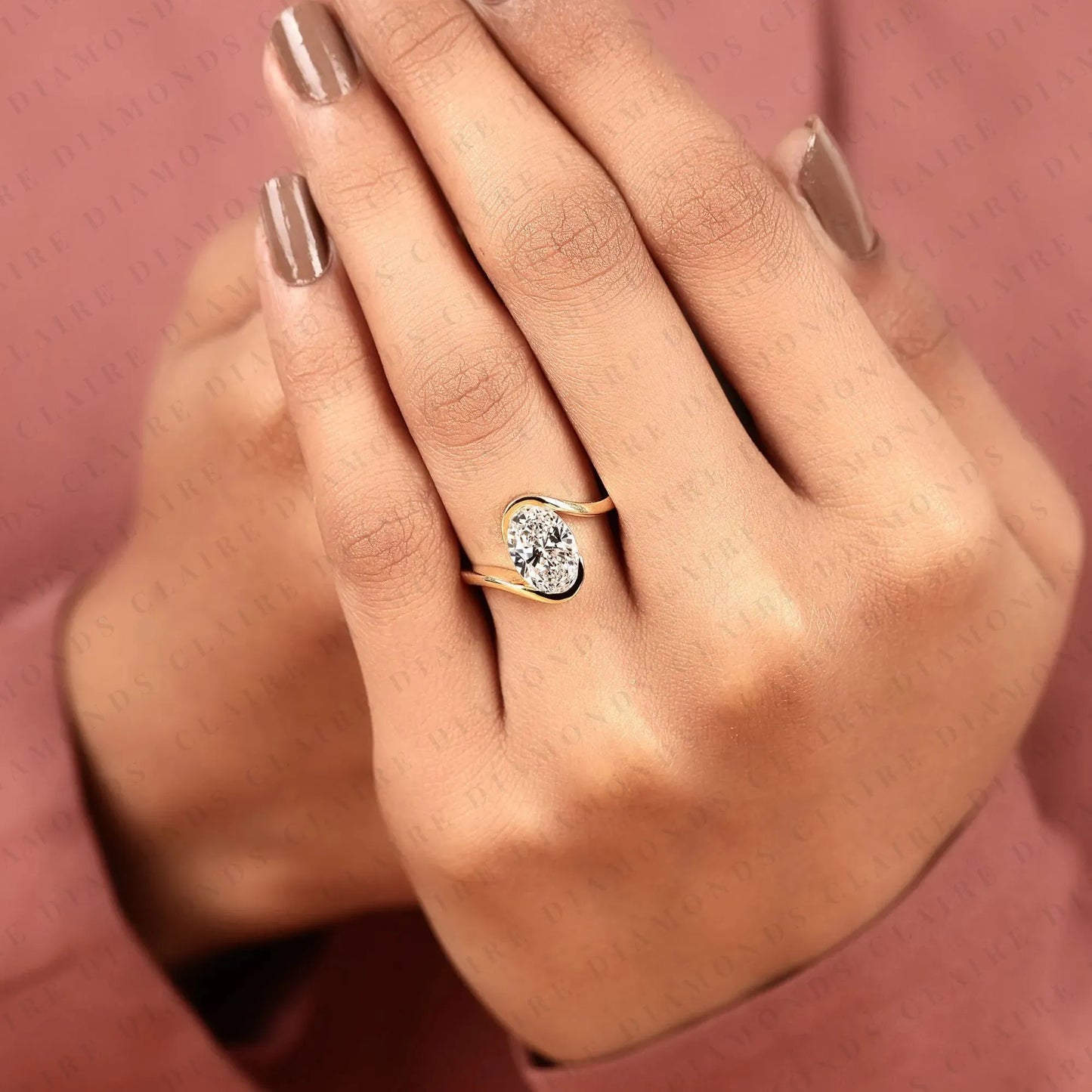 oval cut lab grown diamond bypass engagement ring  modern twist solitaire ring minimalist open wrap bridal ring for women
