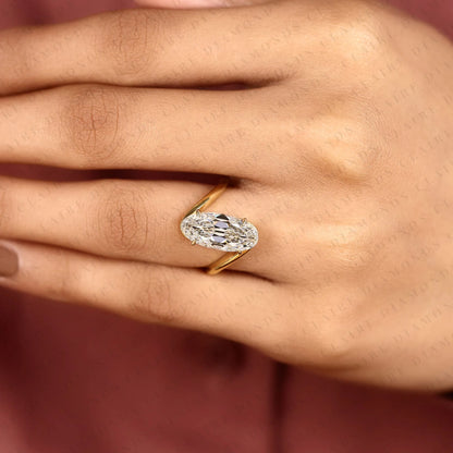 Old Mine Moval Cut Lab Grown Diamond Engagement Ring | Unique Gold Solitaire Ring | Vintage Inspired Modern Bridal Jewelry