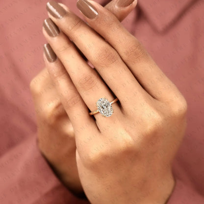 Personalized Custom Initial Oval Moissanite Diamond Ring with Hidden Halo Setting