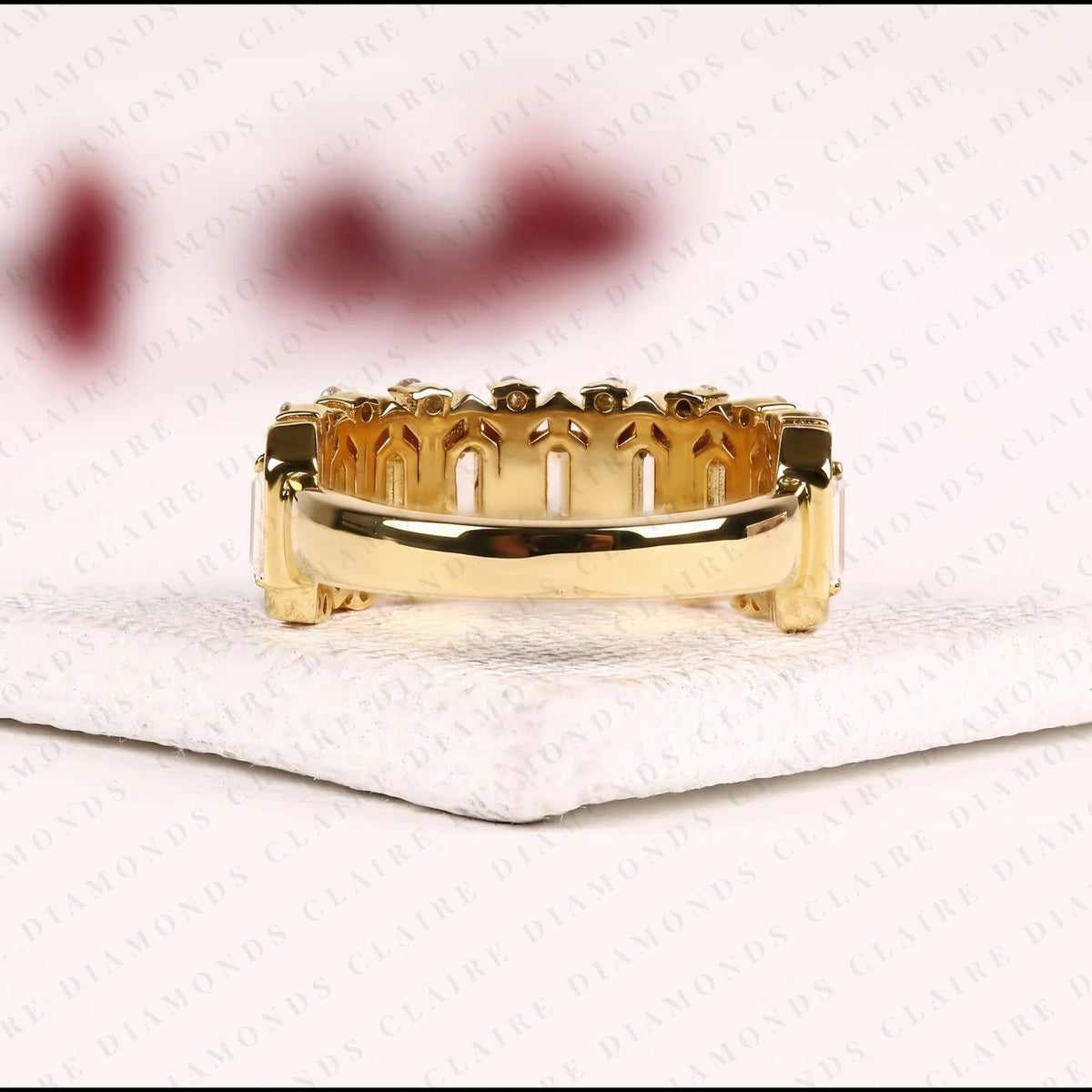 emerald cut lab grown diamond eternity band | vintage-inspired geometric gold wedding band | eternity anniversary band