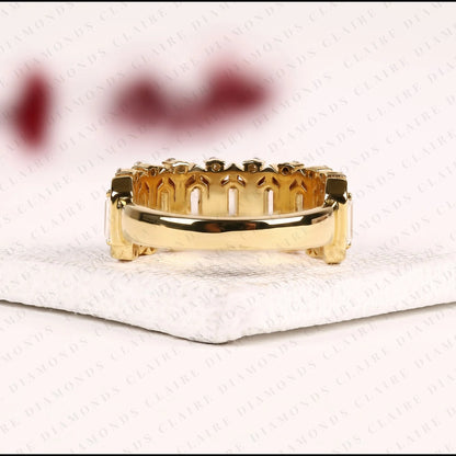 Emerald Cut Lab Grown Diamond Eternity Band | Vintage-Inspired Geometric Gold Wedding Band | Eternity Anniversary Band