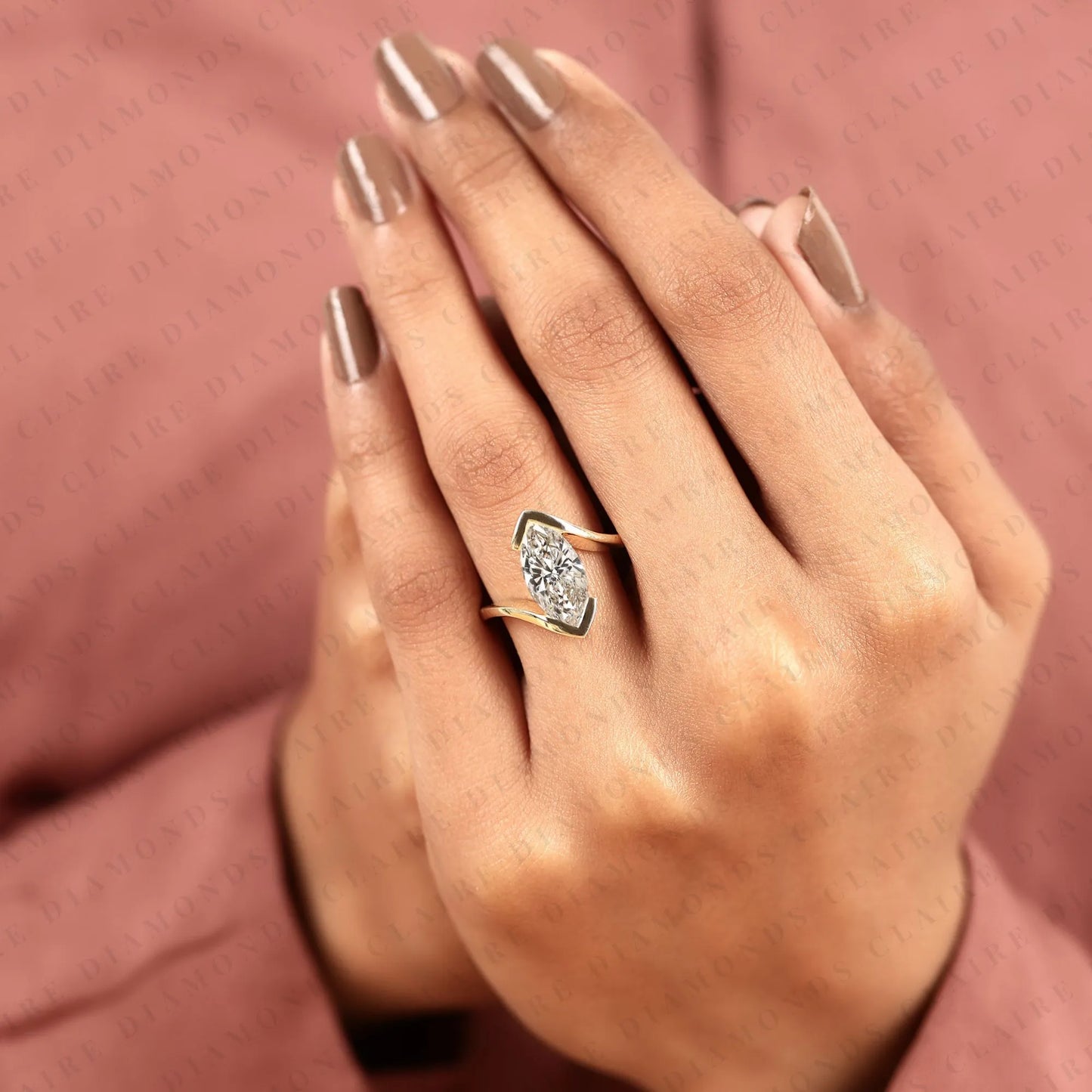 elegant marquise cut moissanite diamond bypass engagement ring in 14k yellow gold modern solitaire bridal ring