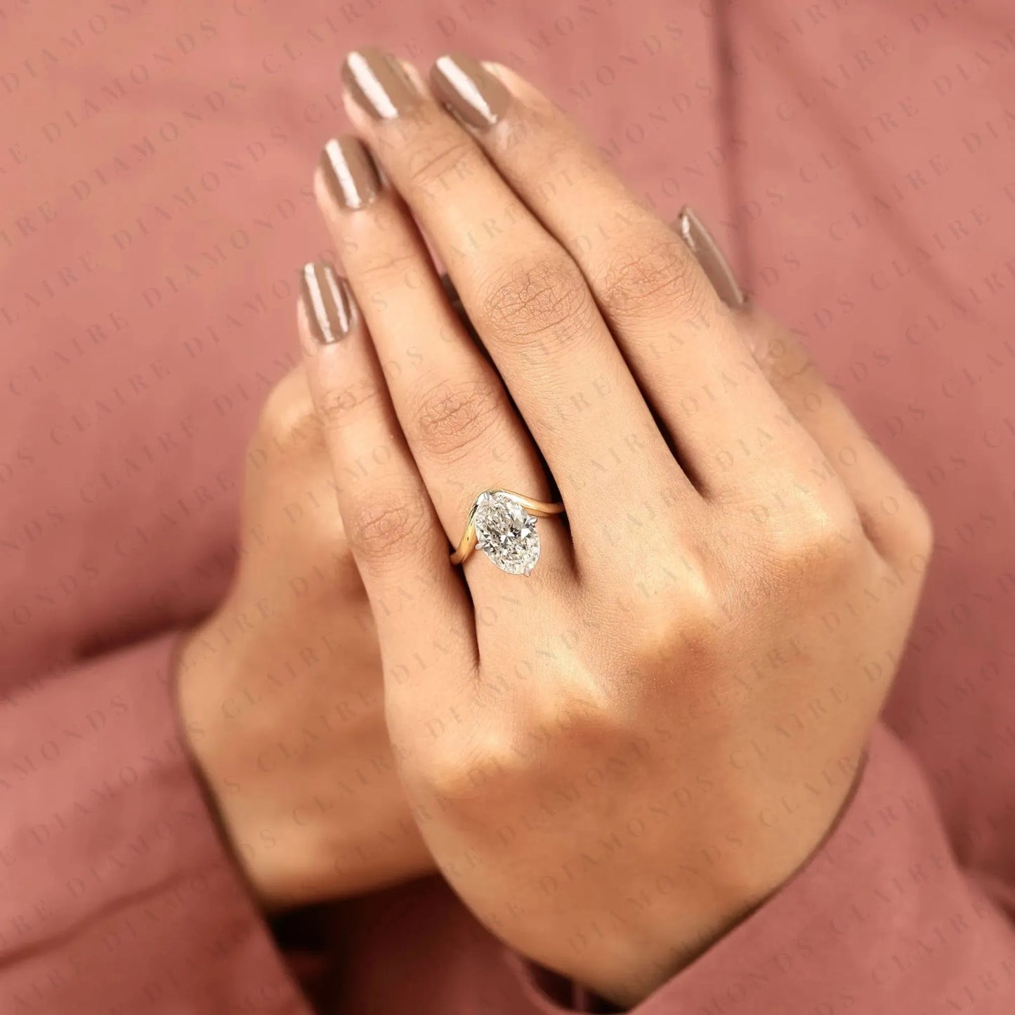 oval cut solitaire lab grown diamonds two tone engagement ring with sculpted gold band – modern elegance redefined
