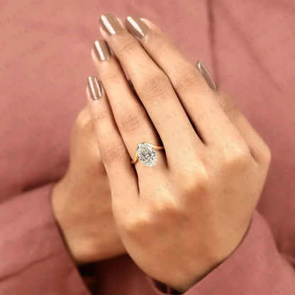 Oval Cut Solitaire Lab Grown Diamonds Two Tone Engagement Ring with Sculpted Gold Band – Modern Elegance Redefined