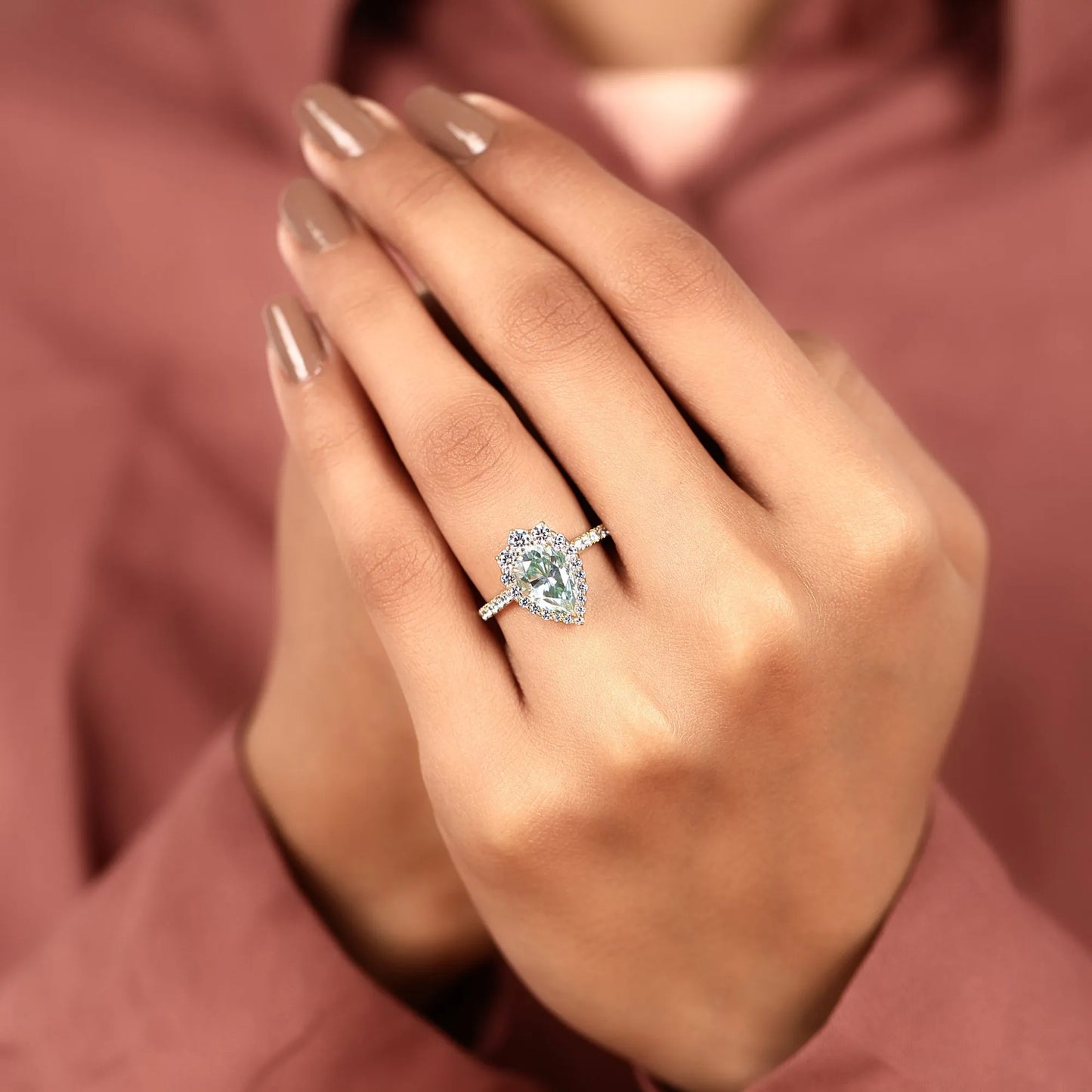 blue pear cut moissanite diamond halo engagement ring vintage inspired pave bridal ring unique anniversary ring for women
