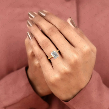 Emerald Cut Lab Grown Diamond Engagement Ring, Vintage Engraved Gold Solitaire Ring, IGI Certified Diamond Ring, Unique Bridal Ring