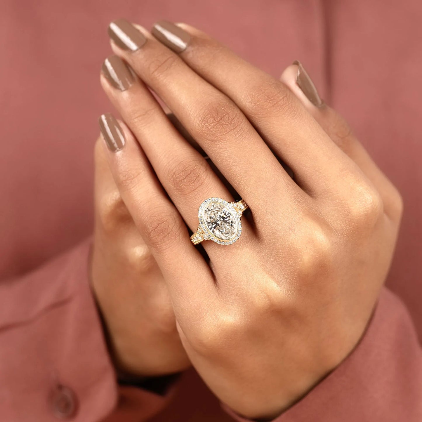 oval cut halo lab grown diamond engagement ring in gold – vintage beauty with timeless sparkle