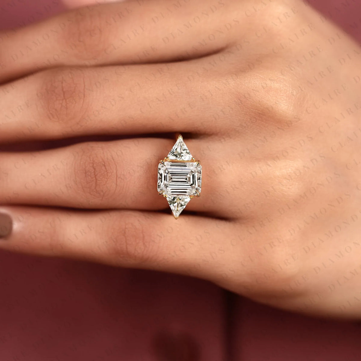 emerald cut lab grown diamond engagement ring | geometric luxury bridal ring | modern statement wedding jewelry