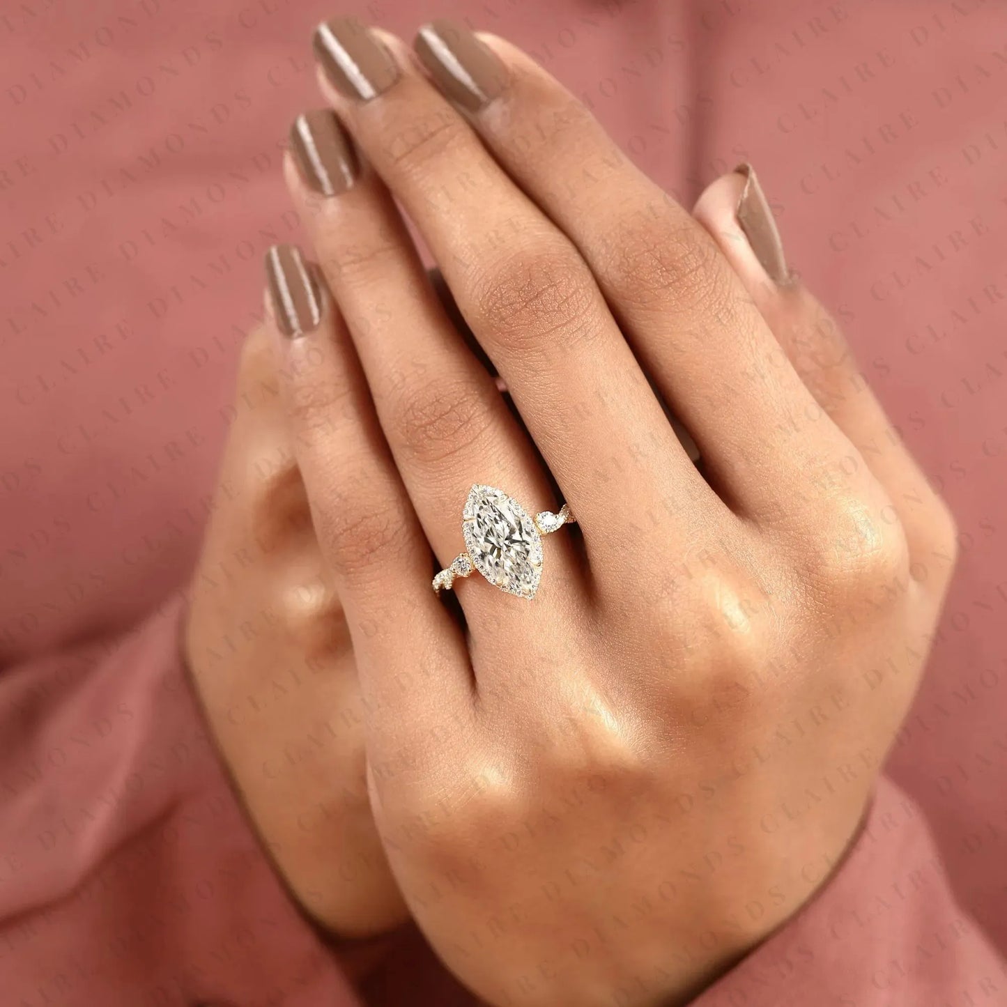 marquise cut moissanite diamond halo engagement ring twisted pavé diamond band ring vintage inspired bridal ring for women