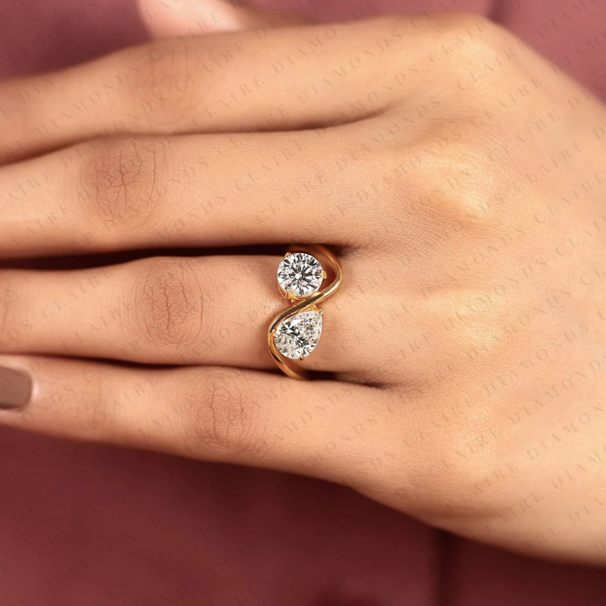 2.05 tcw round & pear cut toi et moi lab grown diamond engagement ring | two stone bypass gold ring | elegant modern bridal jewelry