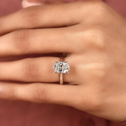Oval Cut Lab Grown Diamond Solitaire Engagement Ring, Four Prong Hidden Tulip Setting, Minimalist White Gold Proposal Ring
