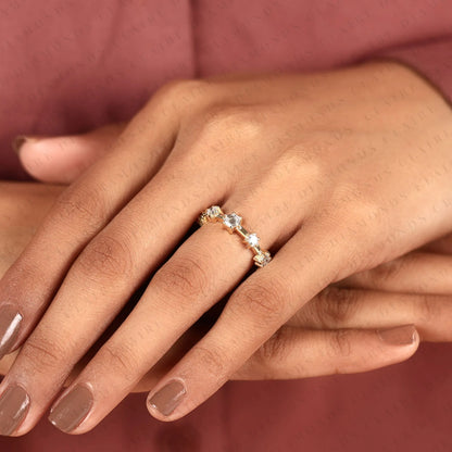 0.61 TCW Octagon Cut Moissanite Ring with Round Accent Stones in Solid Gold | Modern Open Band for Women