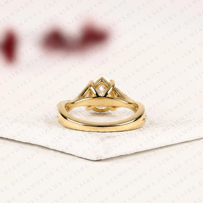 Pear Cut Lab Grown Diamond Engagement Ring | Yellow Gold Split Shank Pavé Ring | Modern Elegant Bridal Jewelry | Unique Solitaire Engagement Ring
