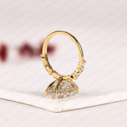 Unique Dutch Marquise Moissanite Diamond Hidden Halo Engagement Ring | Yellow Gold Botanical Leaf Four-Prong Setting