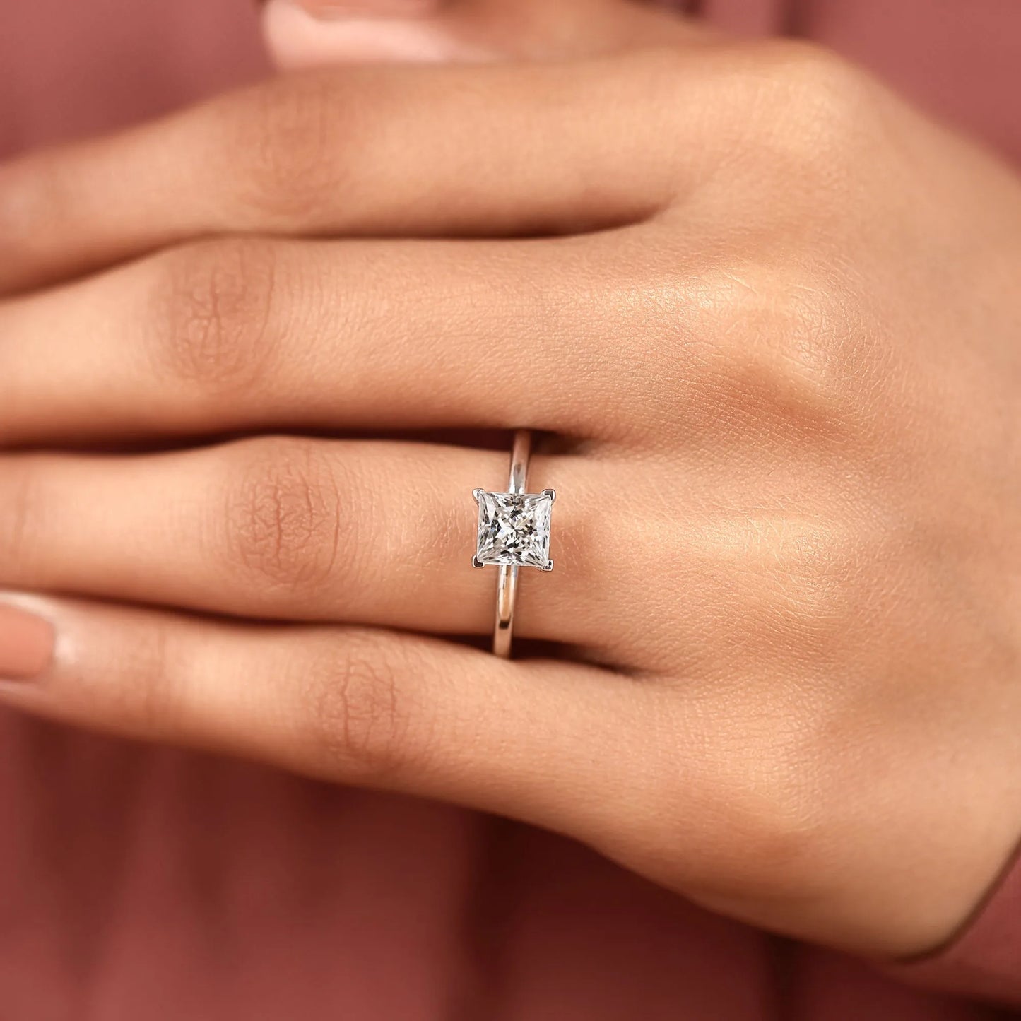 princess cut lab grown diamond solitaire engagement ring, classic four prong white gold ring, minimalist proposal ring