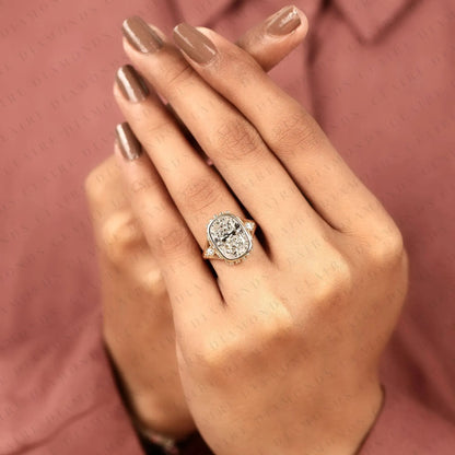 Vintage Elongated Cushion Cut Moissanite Diamond Engagement Ring | Bezel Set Statement Ring | Unique Gold Anniversary Ring for Women.