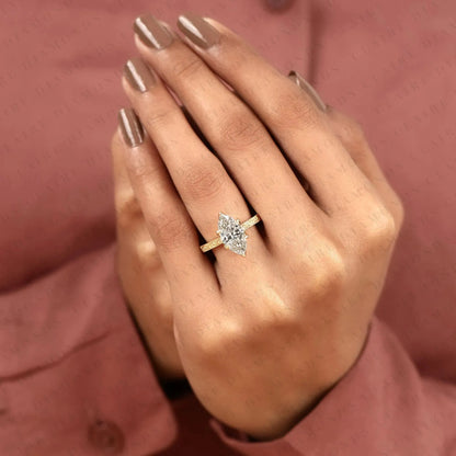Marquise Cut Lab Grown Diamond Engagement Ring, Vintage Engraved Gold Solitaire Ring, IGI Certified Diamond Ring, Unique Bridal Jewelry