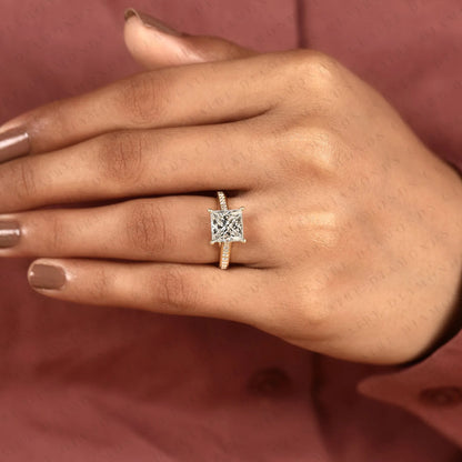 Princess Cut Lab Grown Diamond Engagement Ring | Classic Yellow Gold Ring Pave Band