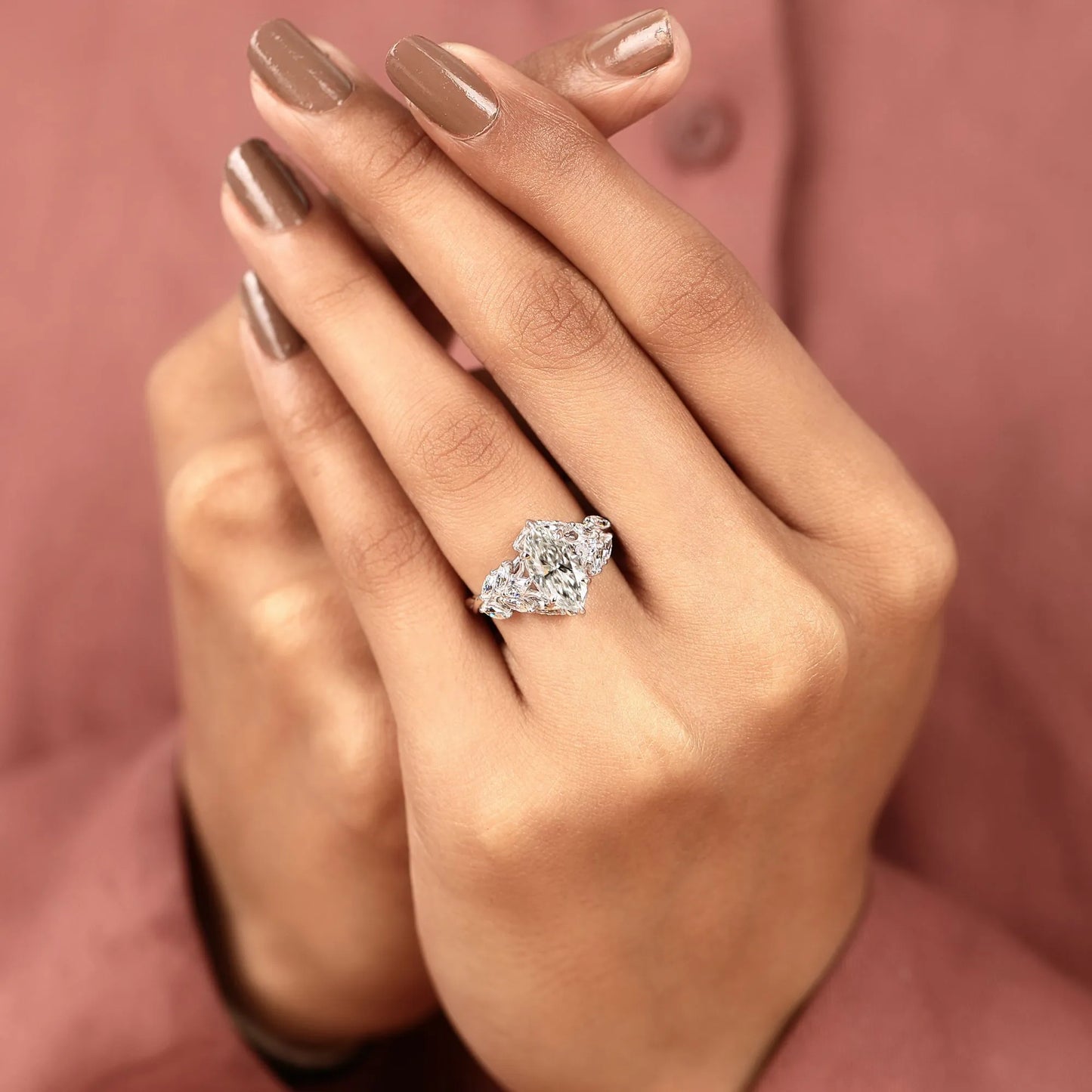 marquise cut moissanite diamond engagement ring vintage floral cluster ring white gold wedding ring unique anniversary ring for women.