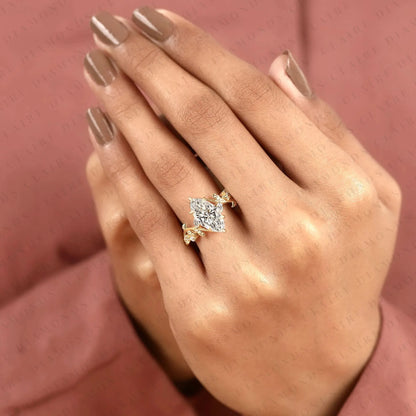 Nature Inspired Marquise Cut Lab Grown Diamond Engagement Ring | Vintage Leaf Vine Ring