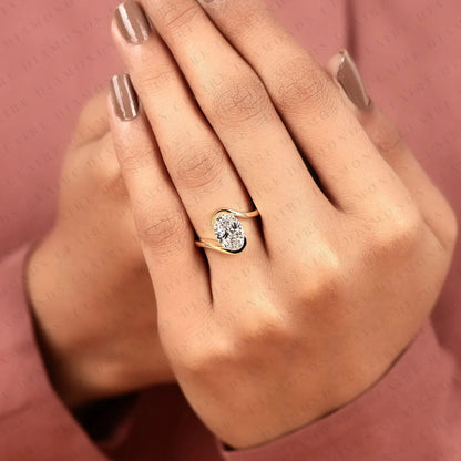 Oval Cut Moissanite Diamond Bypass Engagement Ring  Modern Twist Solitaire Ring Minimalist Open Wrap Bridal Ring for Women
