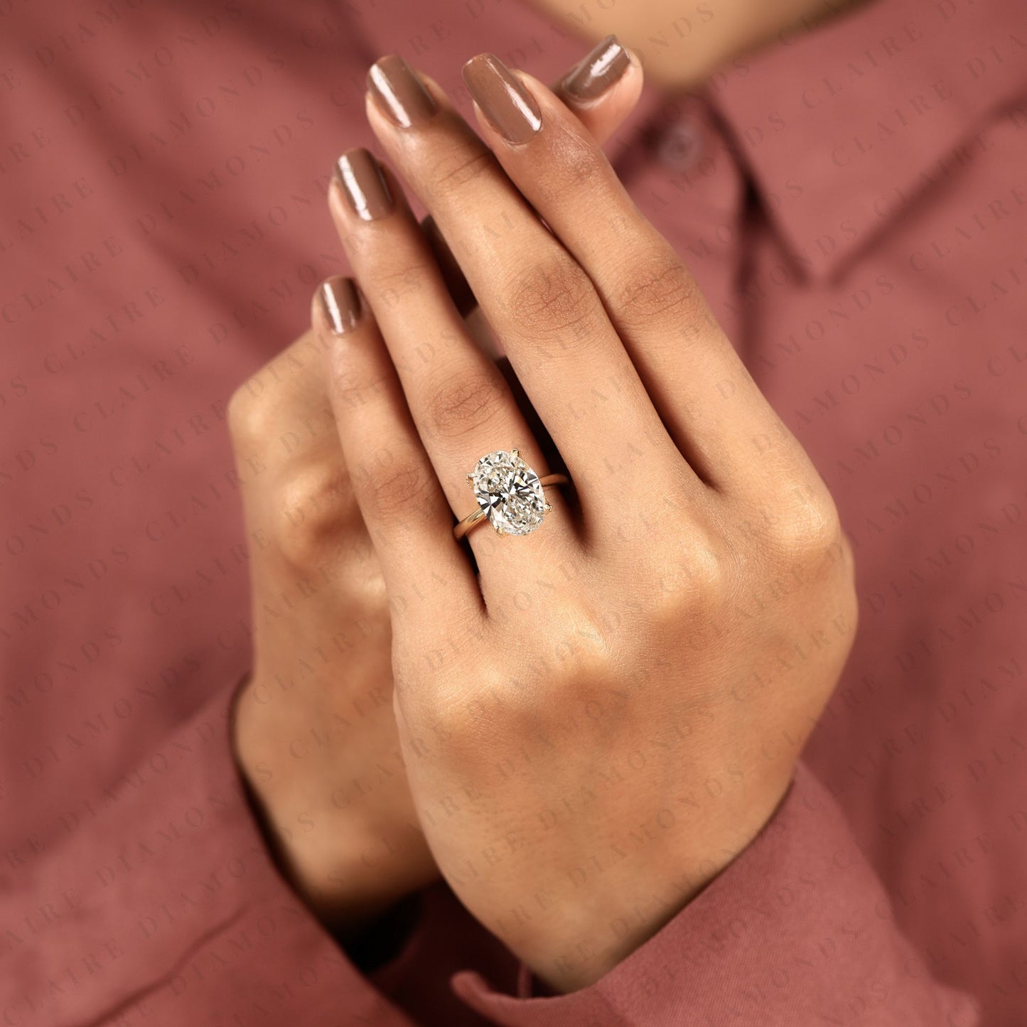 oval moissanite diamond engagement ring in gold | hidden halo ring with tulip set gold ring.