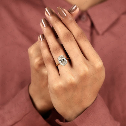 Oval Moissanite Diamond Engagement Ring in Gold | Hidden Halo Ring With Tulip Set Gold Ring.