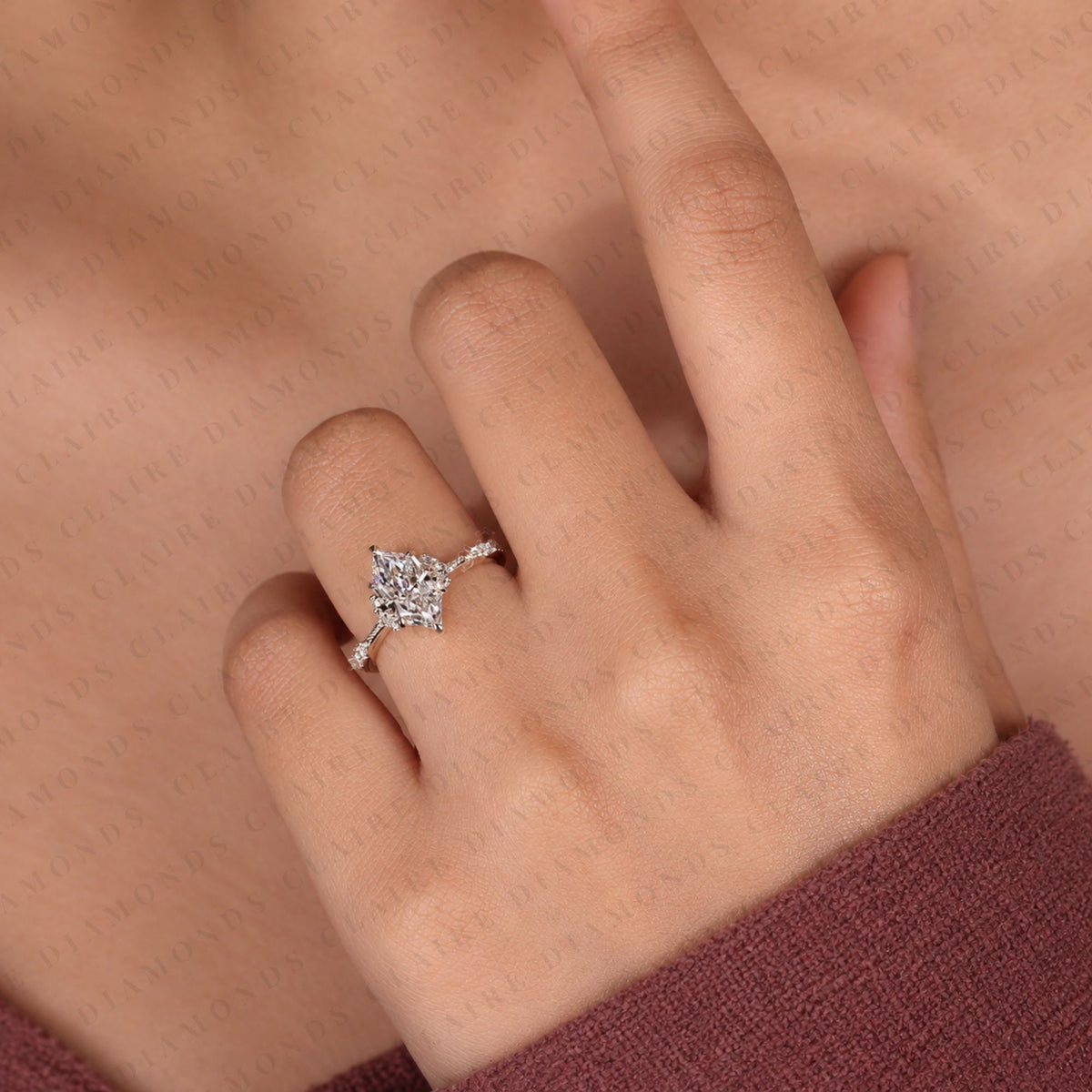 Dutch Marquise Cut Lab Grown Diamond Engagement Ring Rose Gold with Pavé Accents Vintage Inspired Luxury Wedding Ring for Women