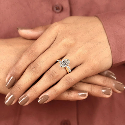 Nature Inspired Oval Cut Lab Grown Diamond Engagement Ring Side Stone Marquise Wedding Ring
