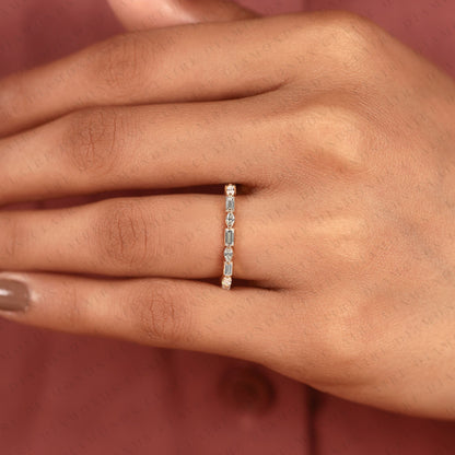 2.00 TCW Baguette & Marquise Lab Grown Diamond Band Vintage Inspired Alternating Stone Anniversary Ring, Elegant Stackable Band & Timeless Everyday Ring
