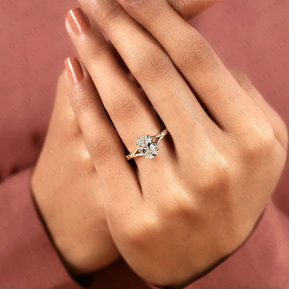 Oval Cut Moissanite Diamond Engagement Ring Vintage Floral Gold Ring Nature Inspired Solitaire Promise Ring for Women