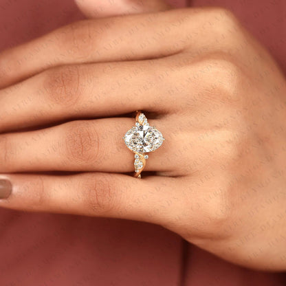 Oval Cut Nature Inspired Lab Grown Diamond Engagement Ring Floral Vine Gold Ring Vintage Leaf Wedding Ring for Women