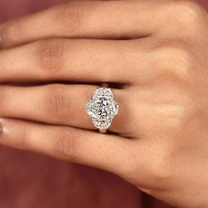Oval Cut Lab Grown Three Stone Engagement Ring in Solid Gold | Classic Oval Diamond Style Bridal Ring for Women