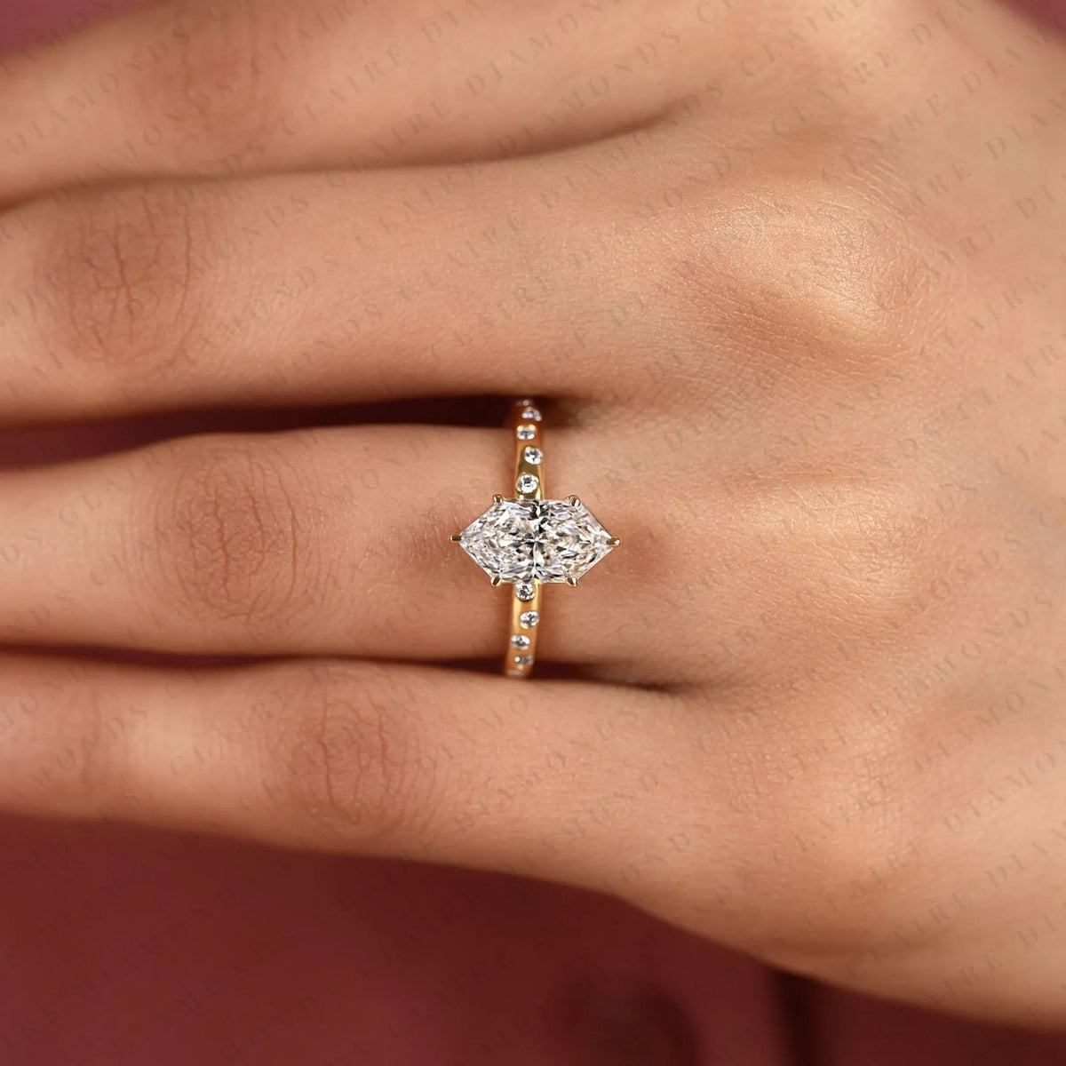dutch marquise cut lab grown diamond engagement ring modern solitaire bridal ring with round diamond accents unique wedding jewelry