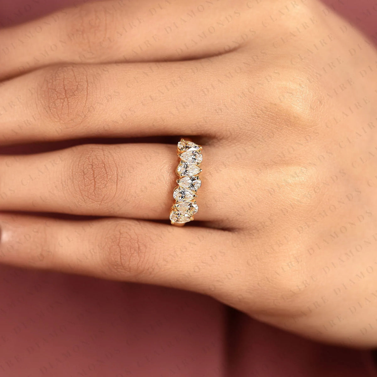 1.75 tcw pear cut lab grown diamond band in gold elegant pear shape eternity wedding band for women