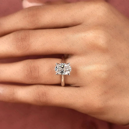 Oval Cut Lab Grown Diamond Solitaire Engagement Ring, Four Prong Hidden Tulip Setting, Minimalist White Gold Proposal Ring