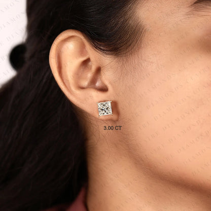Princess Cut Moissanite Diamond Stud Earrings Diamond Solitaire Earrings Modern Minimalist Fine Jewelry