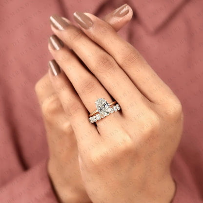 Oval Cut Lab Grown Diamond Engagement Ring Set Oval Diamond Bridal Ring Set Engagement Ring