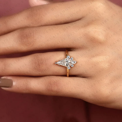Kite Cut Lab Grown Diamond Engagement Ring Floral Cluster Gold Wedding Ring Unique Style Bridal Jewelry