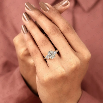 Cushion Cut Three Stone Moissanite Diamond Engagement Ring Trillion Side Stone Diamond Ring Split Shank Pave Ring