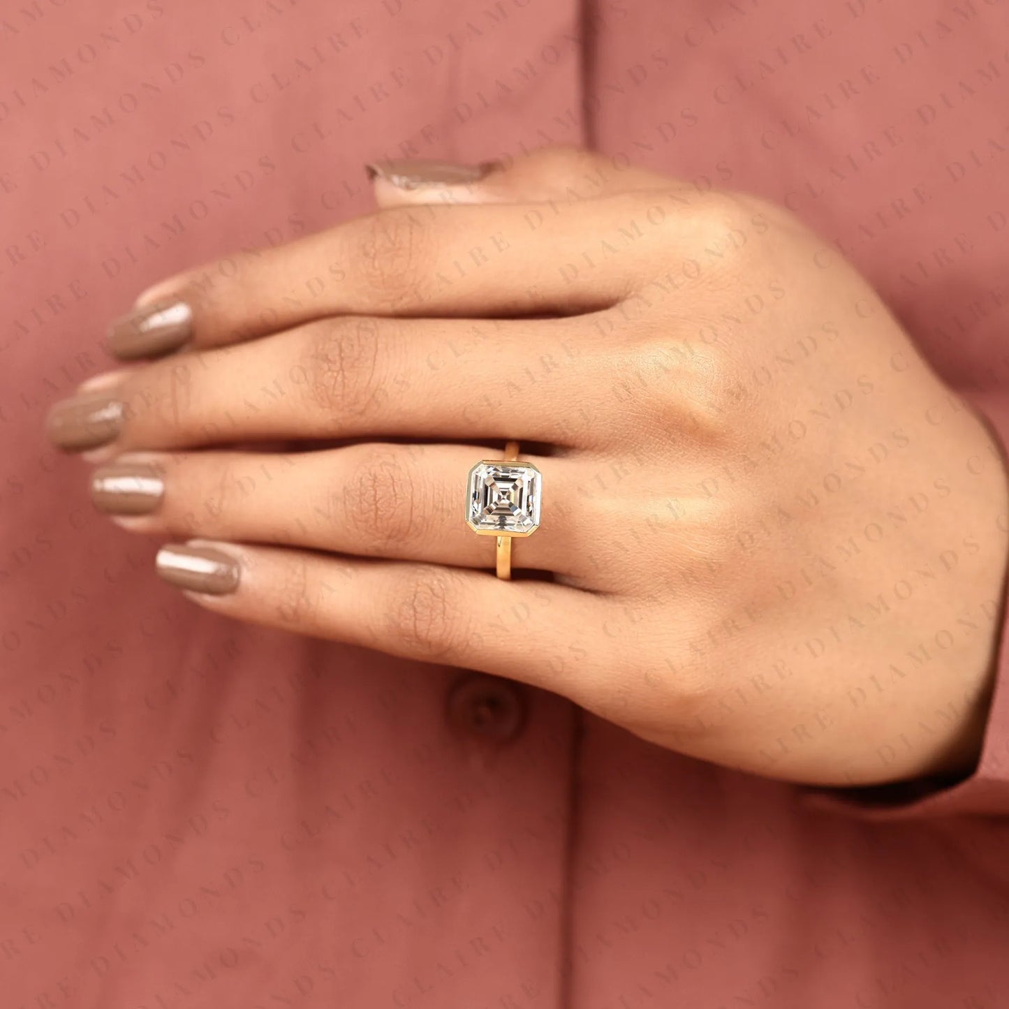 asscher cut lab grown diamond bezel set engagement ring | modern solitaire statement ring