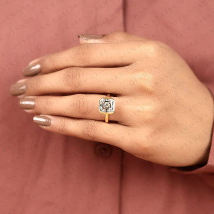 Asscher Cut Lab Grown Diamond Bezel Set Engagement Ring | Modern Solitaire Statement Ring