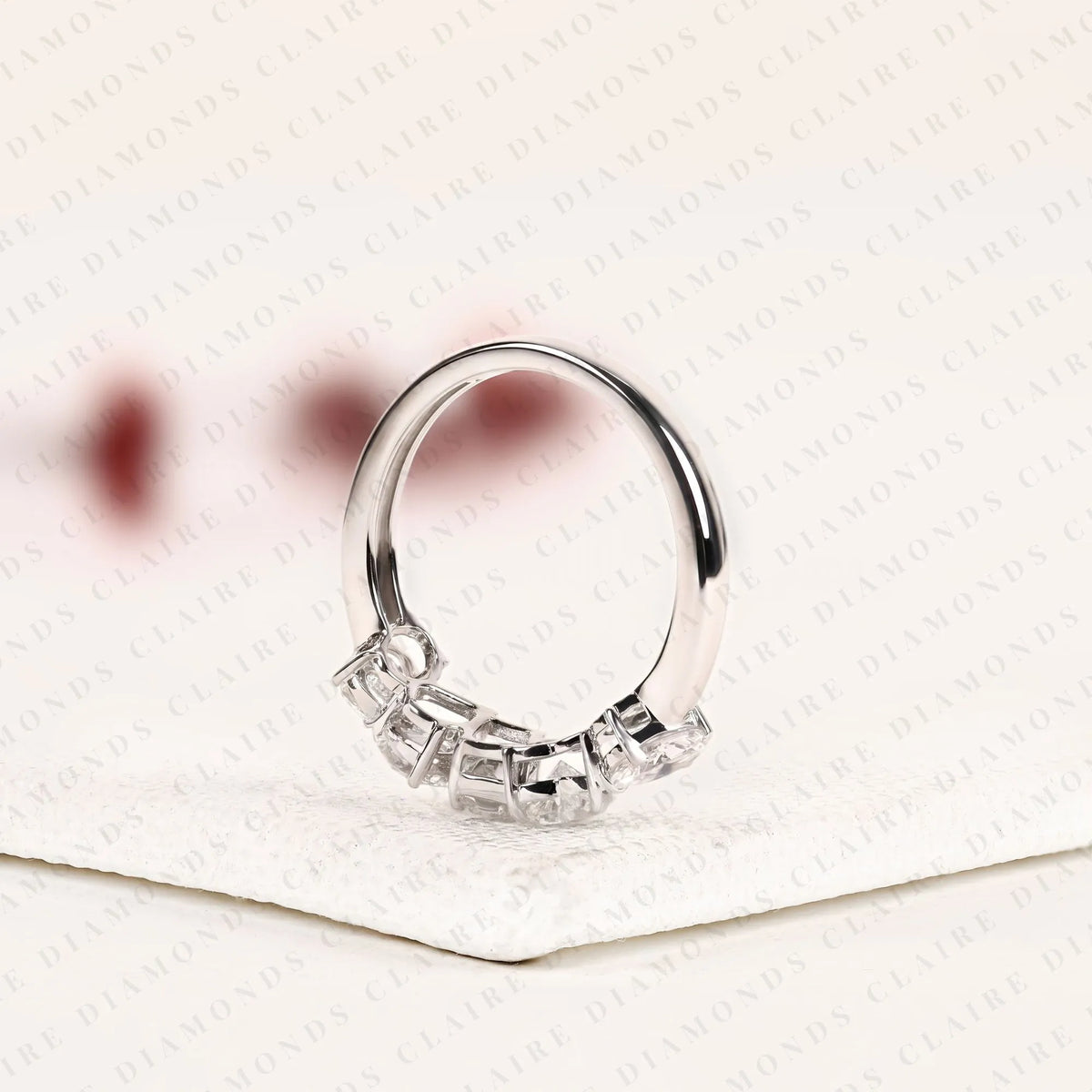 1.60 tcw mixed cut band emerald & pear & oval & heart lab grown diamond half eternity wedding band unique stackable band