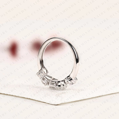 1.60 TCW Mixed Cut Band Emerald & Pear & Oval & Heart Lab Grown Diamond Half Eternity Wedding Band Unique Stackable Band