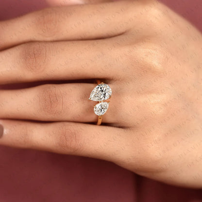 2.63 TCW Toi et Moi Pear Cut Lab Grown Diamond Engagement Ring Unique Double Stone Bridal Ring