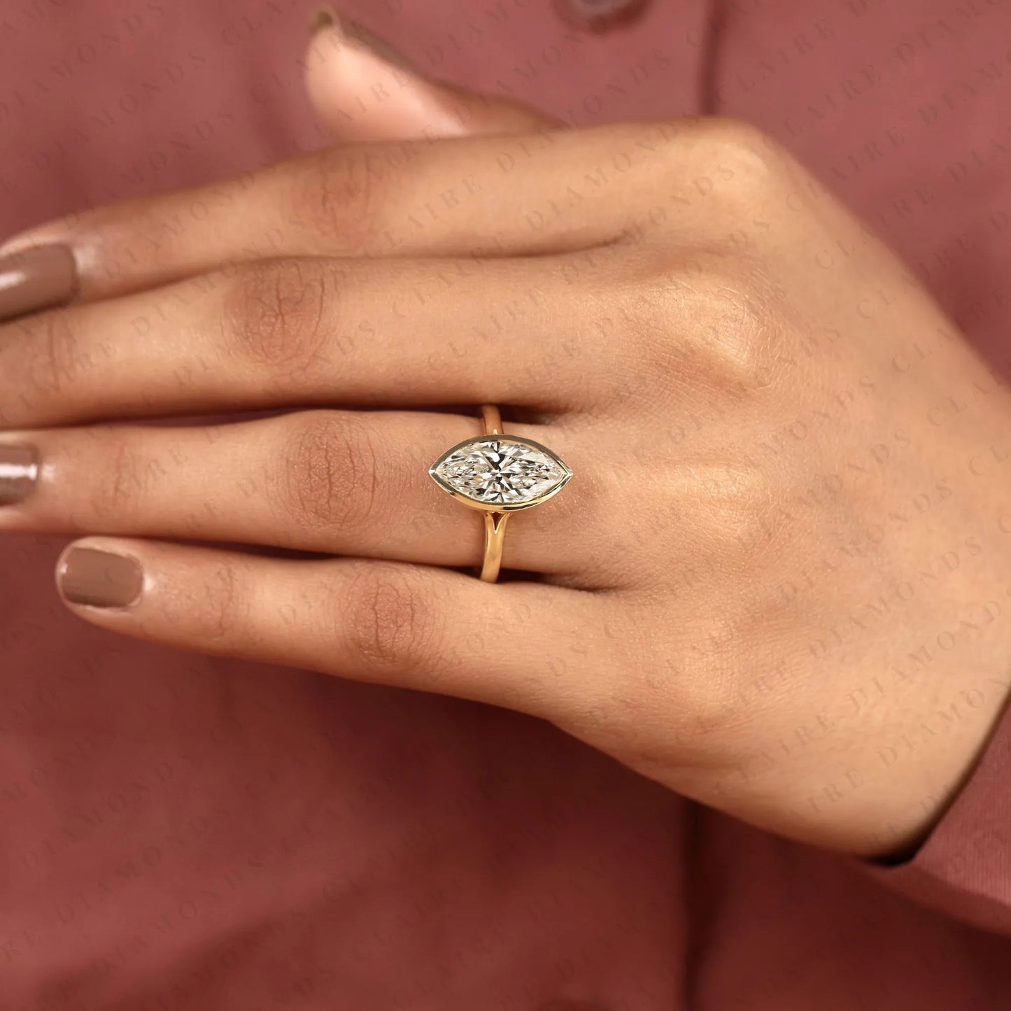 marquise lab grown diamond bezel set solitaire ring gold engagement ring for women