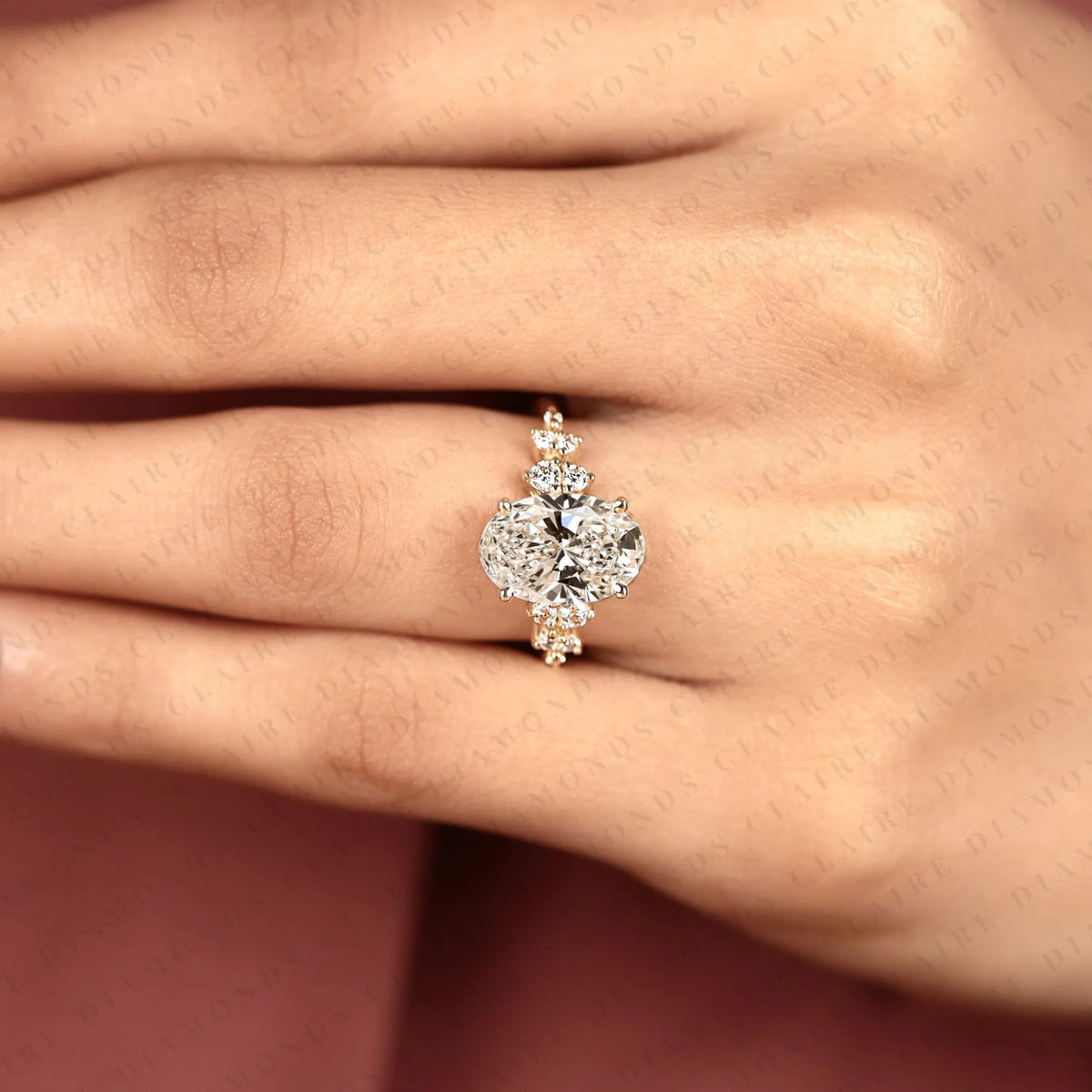 Oval Cut Band Floral Pave Gold Engagement Ring – photo 7