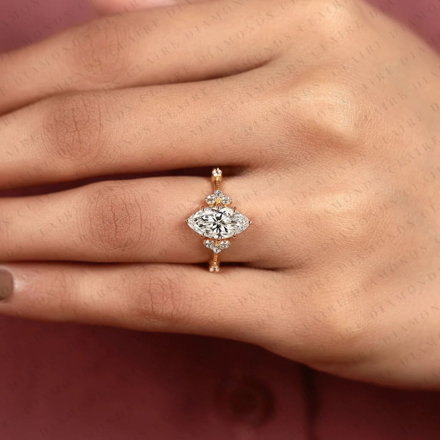 marquise lab grown diamond engagement ring unique floral vintage inspired statement bridal ring