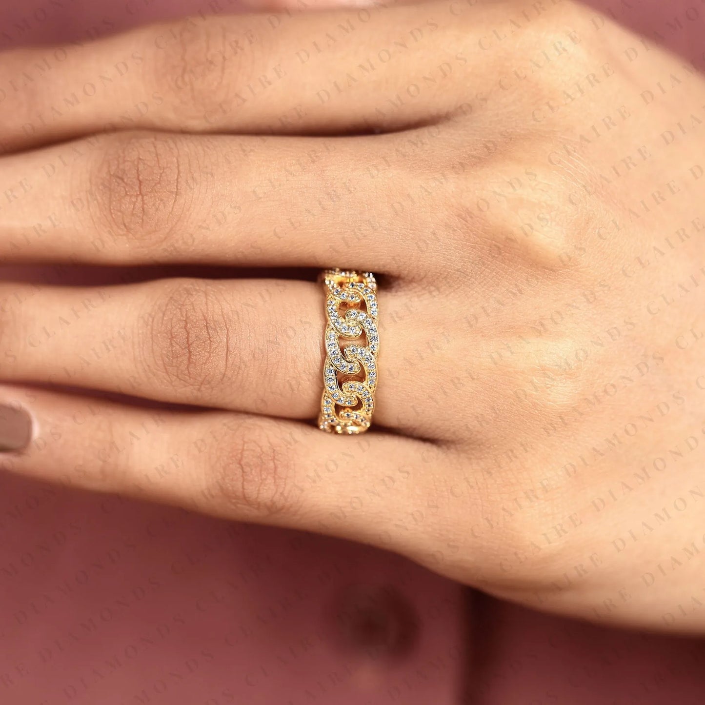 0.67 tcw round lab grown diamond band gold scroll design wedding band intricate diamond anniversary band